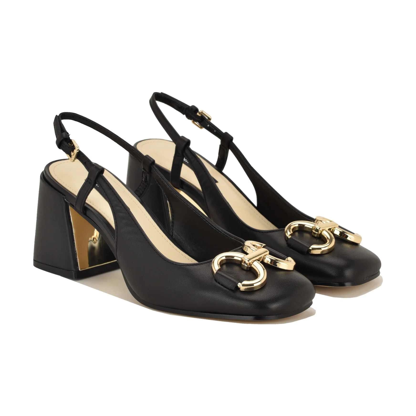 Cast Leather Block Heel Slingback Pumps - Image 2