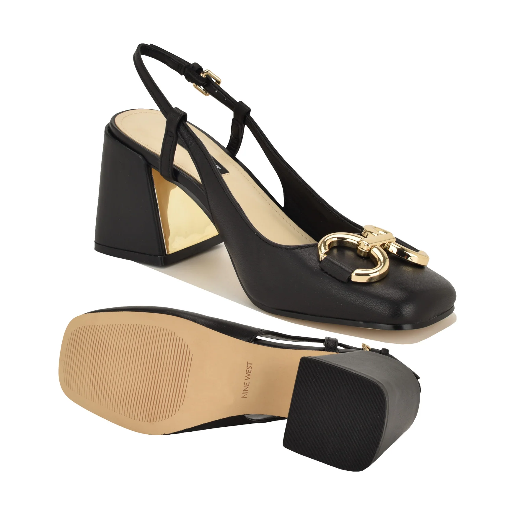 Cast Leather Block Heel Slingback Pumps - Image 4
